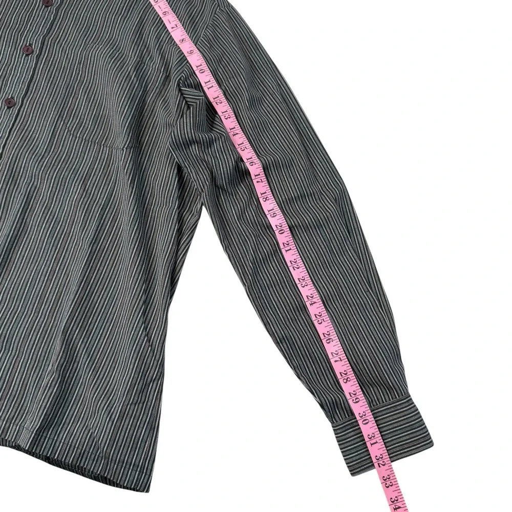 VTG Kennington Ltd California Men XL 17.5‎ Striped Button Down Long Sleeve Black
